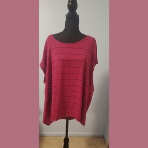 Lane Bryant Size 18/20 Raspberry Sheer Blouse with Black Rhinestones